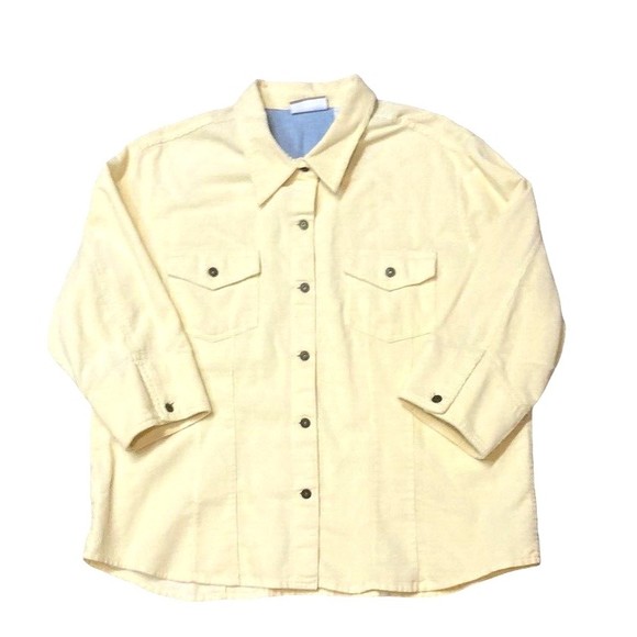 Liz Claiborne Lizwear Corduroy Jacket XL 3/4 Sleeve soft lemon Yellow button up - Picture 1 of 9